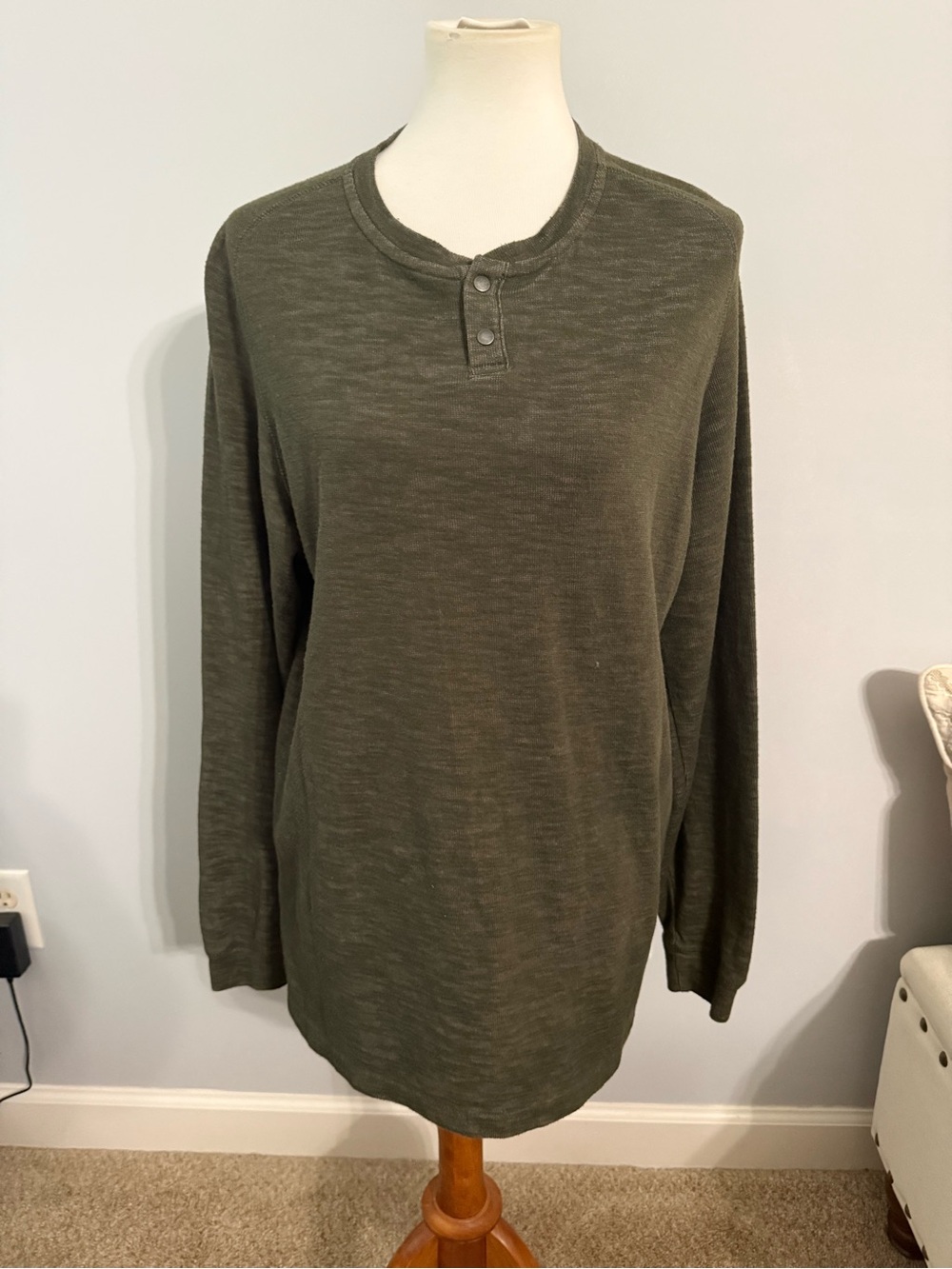 George Olive Green Long Sleeve Henley Shirt